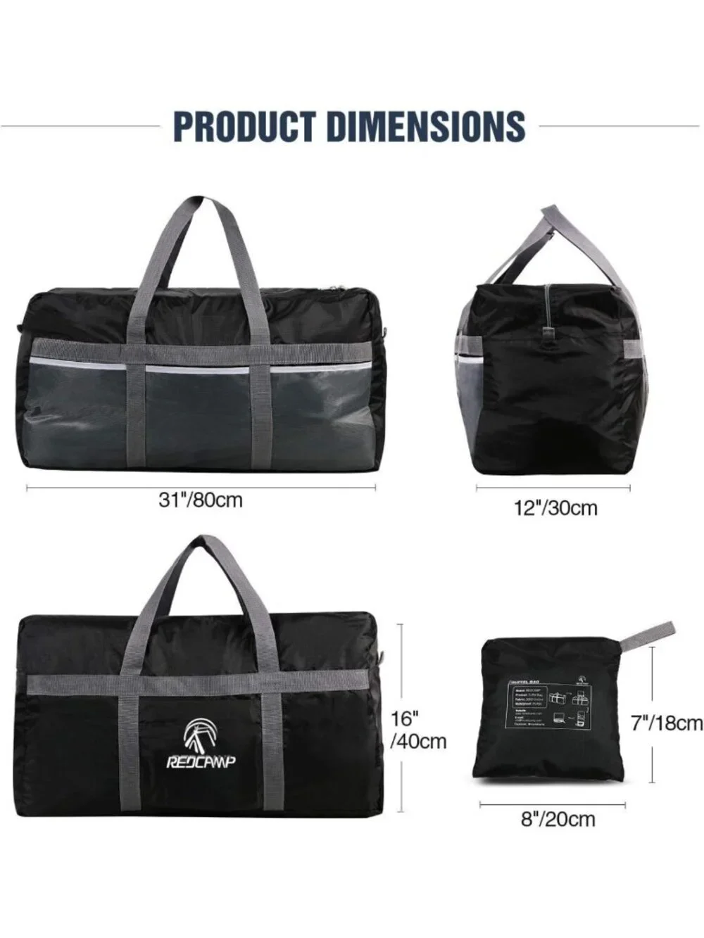 Lightweight Waterproof Foldable Travel Bag - Large Sports Tote 75L/96L/100L